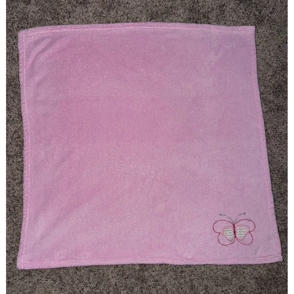 RN 67227 Pink Butterfly Baby Blanket Gray White Chevron‎ Wings Plush Soft Lovey